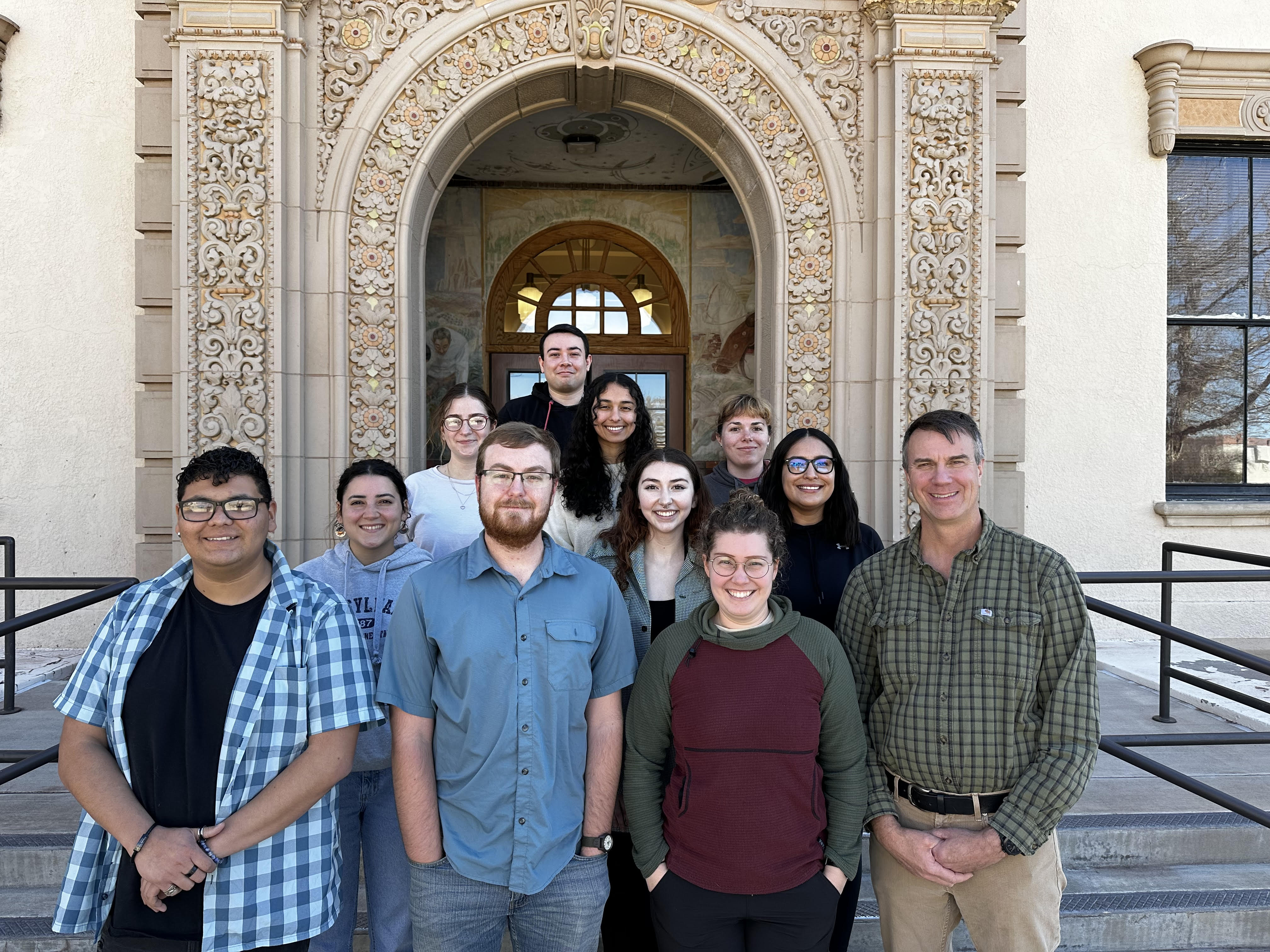 Wright Lab group photo outside the north entrance of Foster Hall